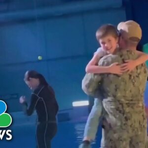 Navy Father Surprises Nine-Year-Old Son At Indianapolis Zoo