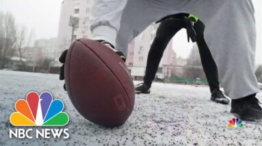 Ukrainian soldiers playing American football