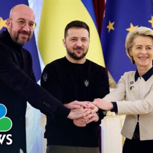 E.U. bosses meet with Zelenskyy in effort to move towards Ukrainian membership