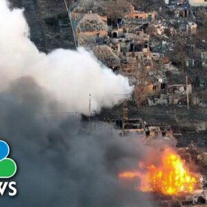Drone video shows flames and devastation in Bakhmut, Ukraine